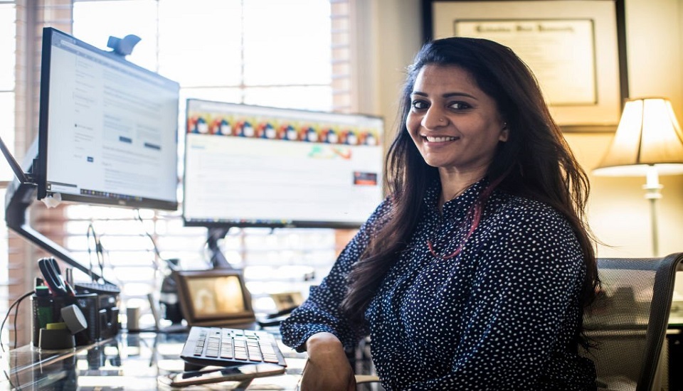 Woman working in home office